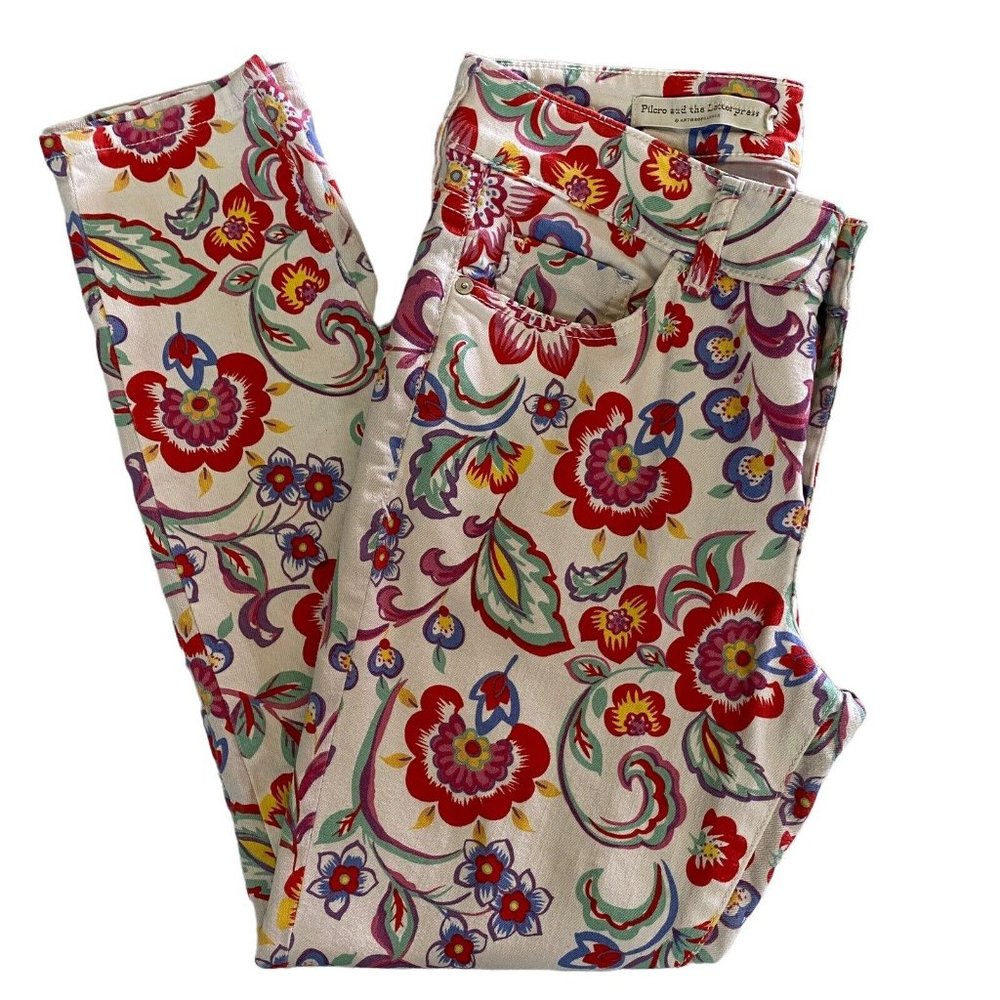 Anthropologie Pilcro The Letterpress Paisley Floral Denim Skinny Jeans 29 Petite